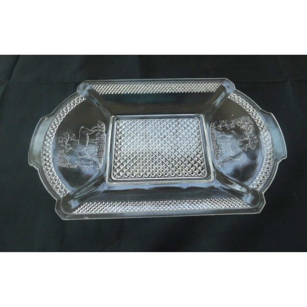 1886 Pressed Glass EAPG 13" Bread or Sandwich Plate with Deer in Pine by McKee